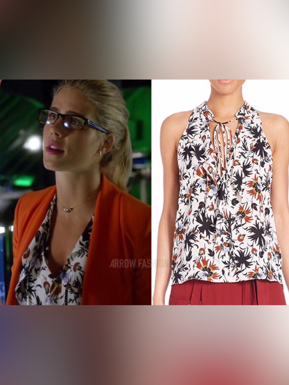 A.L.C. Silk Floral Top Womens 0 As Seen On Felicity Smoak Arrow Flirty Feminine